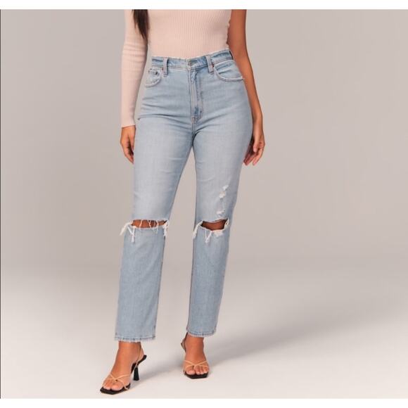 Abercrombie & Fitch Denim - Abercrombie & Fitch Light Wash Straight Leg Jeans with Knee Rips